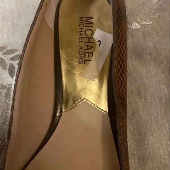 9.5 mk michael Kors vail brown snakeskin wedge heels/shoes/sandals - buckle - Picture 6 of 7